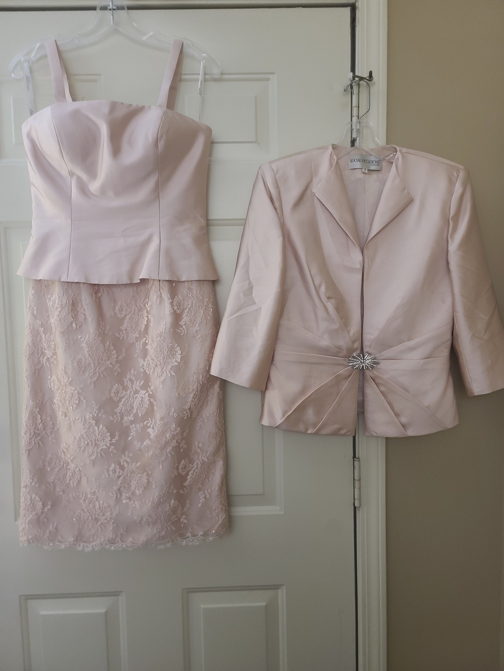 Mori Lee Blush Pink Lace Midi Dress with Matching Jacket